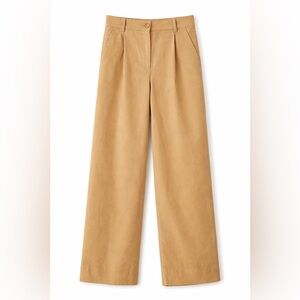 COS Camel Wide Leg Pants Linen Cotton Blend Size 6 Minimalist Pleated Trousers